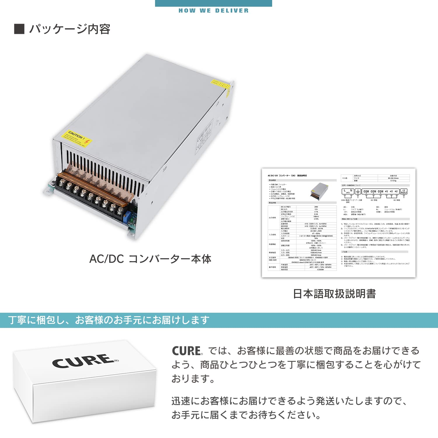 Amazon.co.jp: CURE（キュア） 安定化電源 AC DC コンバーター 12V 60A